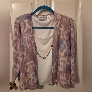 Alfred Dunner Women's Pastel Cardigan and White Blouse